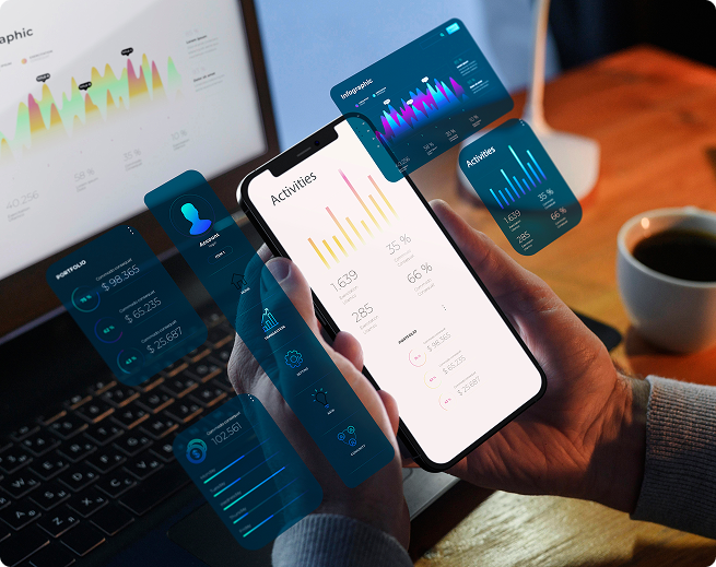 Developer showcasing mobile apps on phone